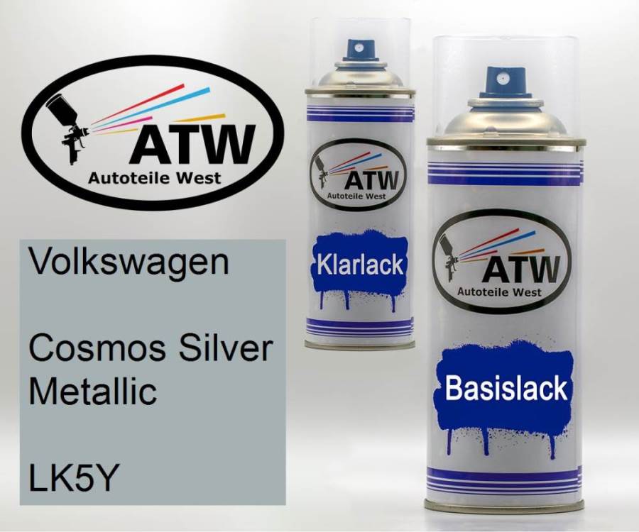 Volkswagen, Cosmos Silver Metallic, LK5Y: 400ml Sprühdose + 400ml Klarlack - Set, von ATW Autoteile West.